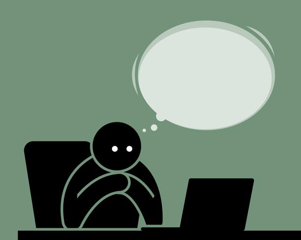 Man reading and watching from the computer with Internet. vector