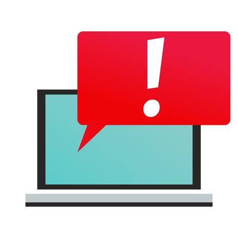 A computer with exclamation point in speech bubble vector