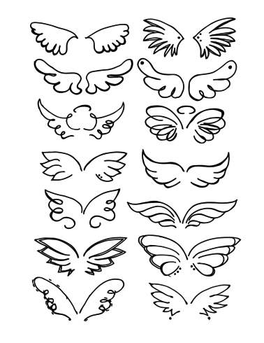Conjunto de alas dibujado a mano vector