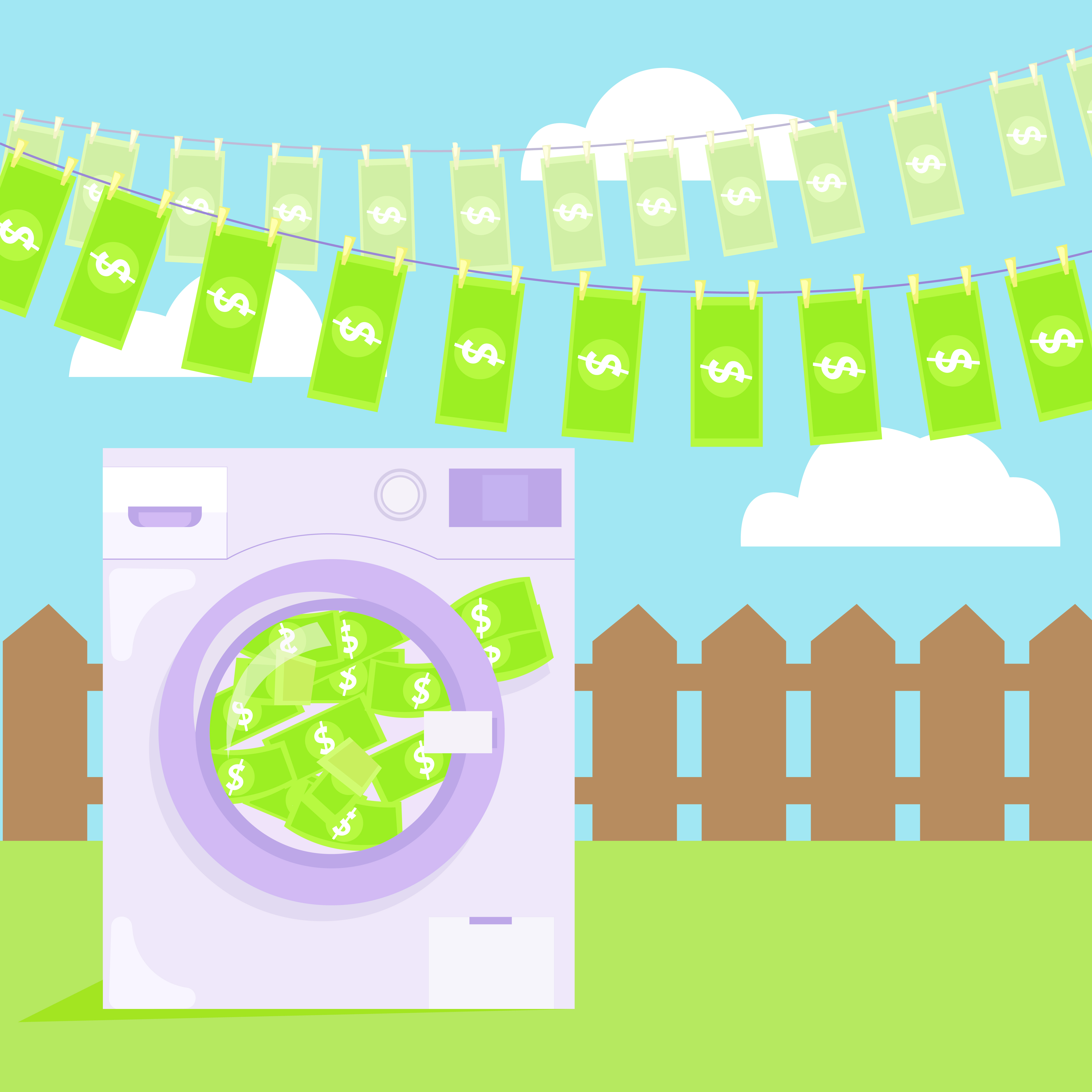 Money laundering in washing machine illustration. Vector flat 364827