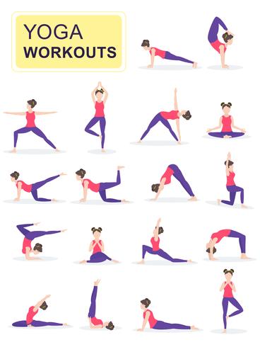 Set of young woman performing physical exercises vector