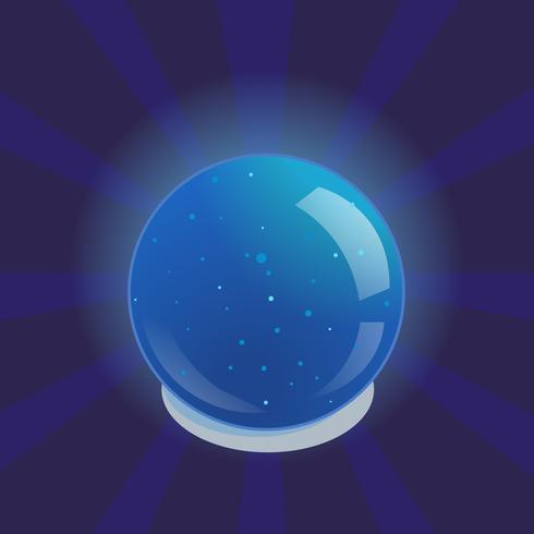 Blue glowing magic ball. Vector cartoon illustration