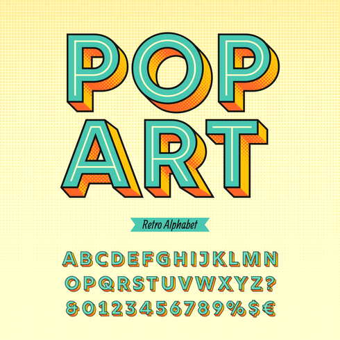 Vector retro del alfabeto del arte pop