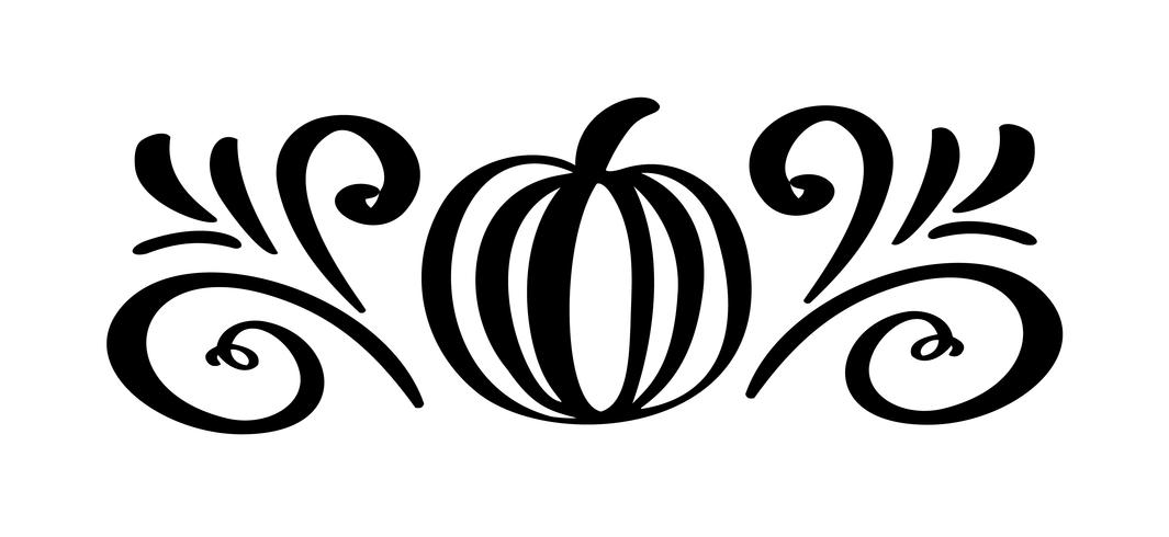 Elementos florales dibujados mano vegetal del diseño del otoño de la calabaza aislados en el fondo blanco para el diseño retro. Ilustración de vector caligrafía y letras