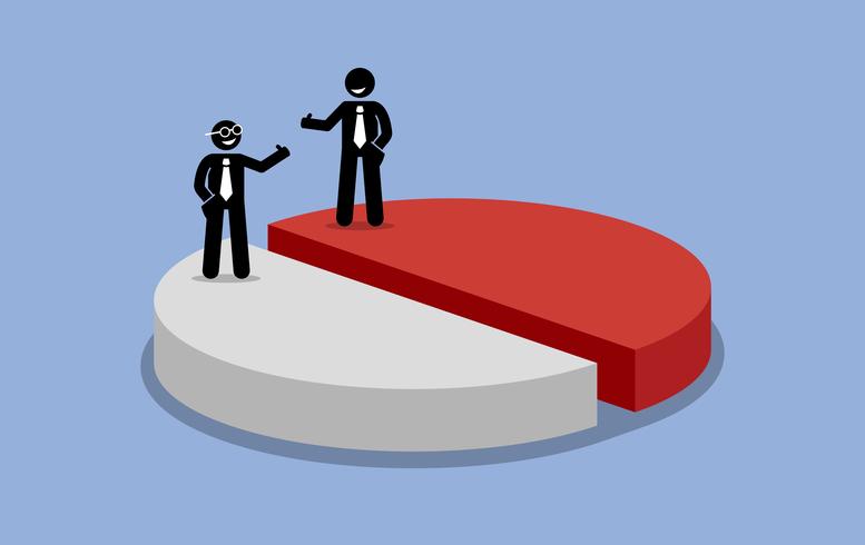 Sharing profit between two shareholders or businessman. vector