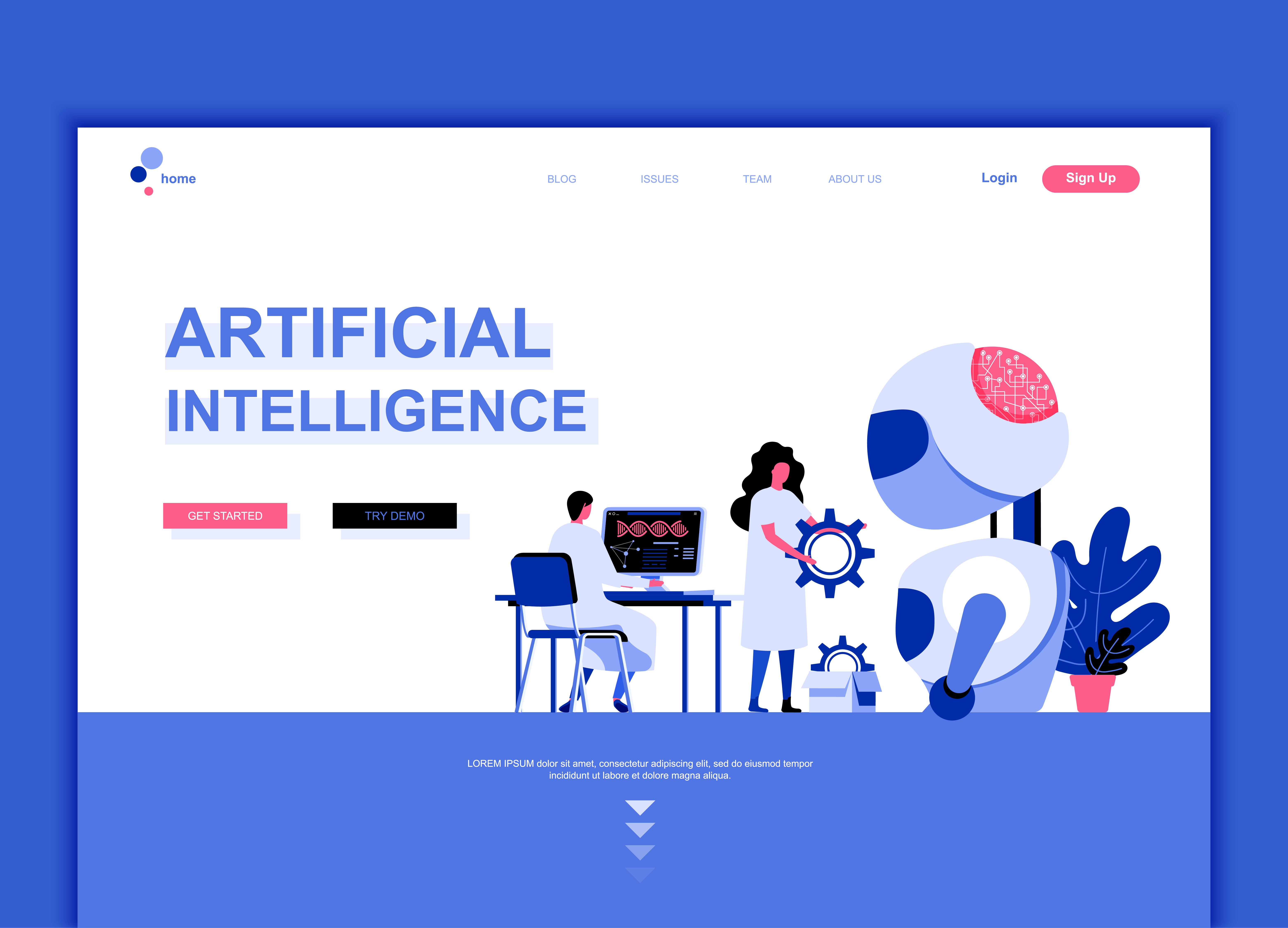 Modern flat web page design template concept of Artificial Intelligence