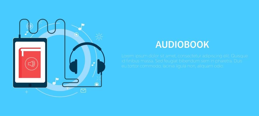 Banner de audiolibros en línea. Vector ilustración plana