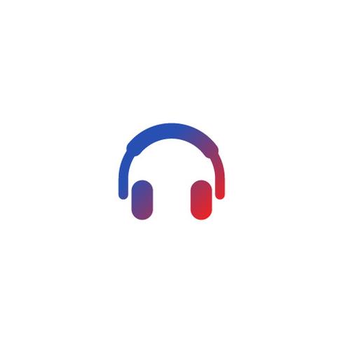 Logo con auriculares. El amor por la música en los auriculares. Radio en línea vector gradiente logotipo