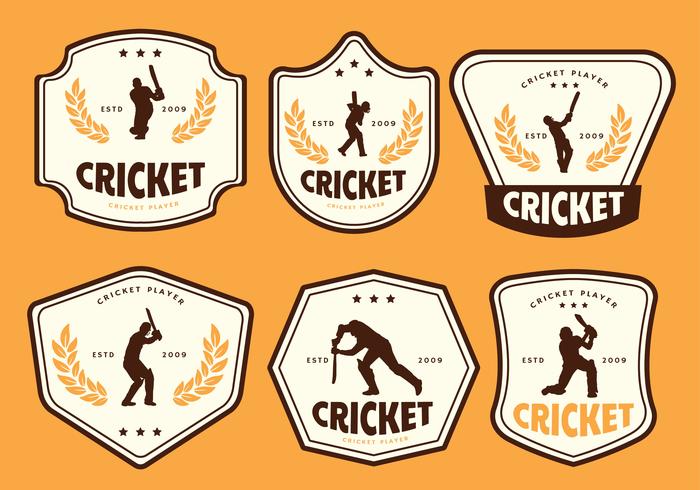 jugador de cricket silueta etiqueta vector pack
