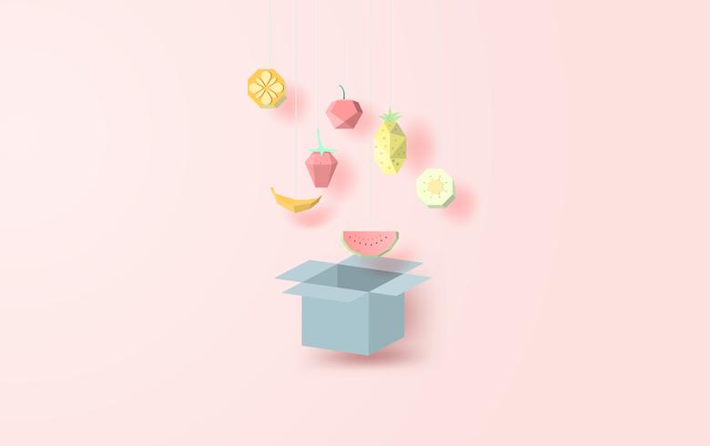 Collection geometric polygonal 3d paper art style fruits vector