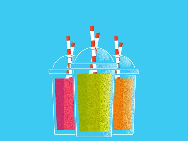 Colored smoothies for healthy lifestyles. Glasses with tubes. Vector illustration of a texture