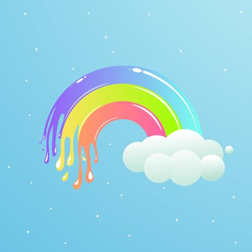 A nice rainbow with clouds against the sky with stars. Cute cartoon illustration vector