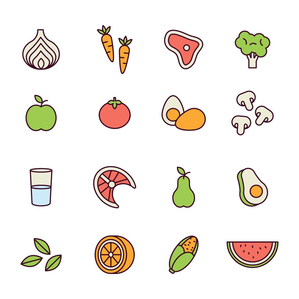 Se describen los iconos de alimentos saludables 365161 Vector en Vecteezy