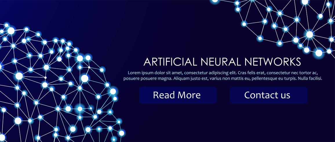 Artificial neural networks banner. A form of connectionism ANNs. Computing systems inspired by the biological neural networks. Vector illustration