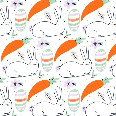 Easter Pattern With Bunny, Decorative Egg, Carrot And Flower vector