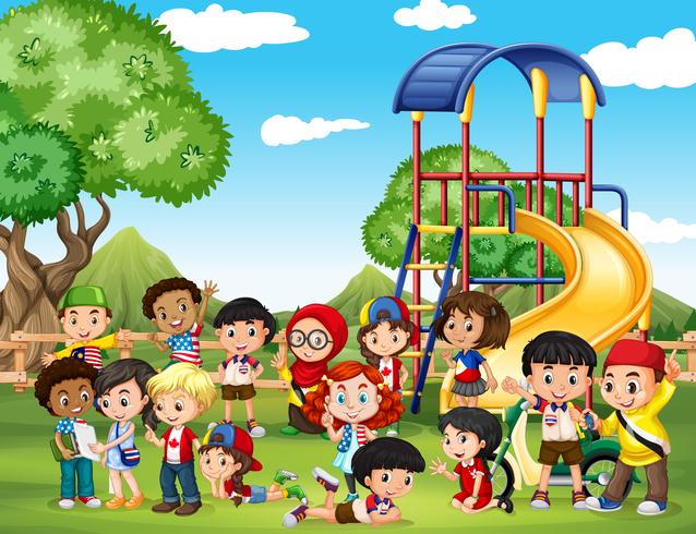 Children playing in the park vector