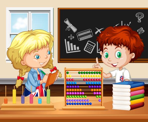 Children working in the classroom vector