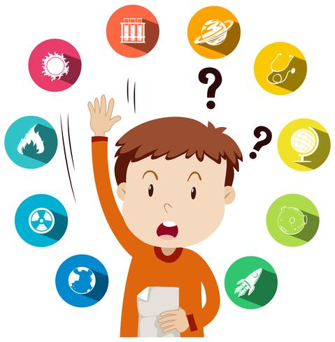 Boy asking questions about school work vector