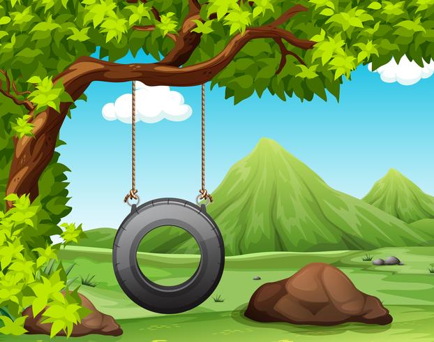 Nature scene with swing in the park vector