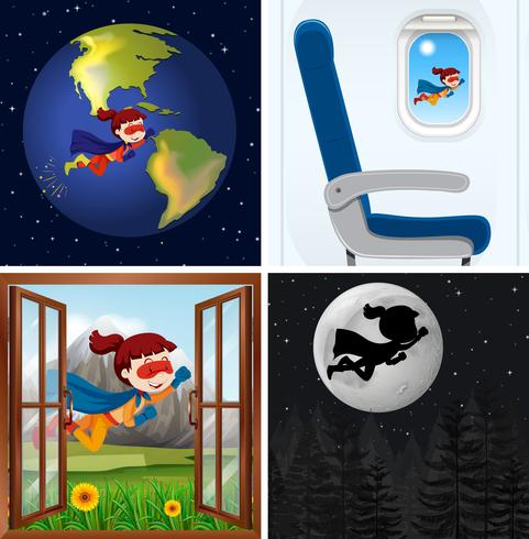 Set of super hero with background vector