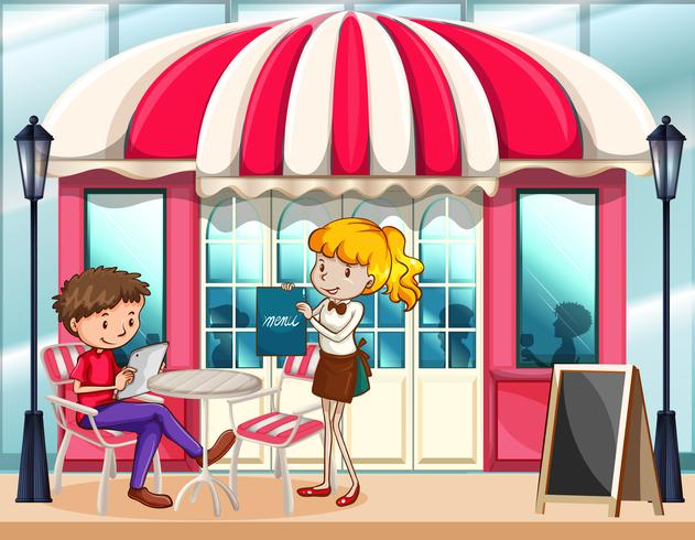 Cafe scene with waitress vector