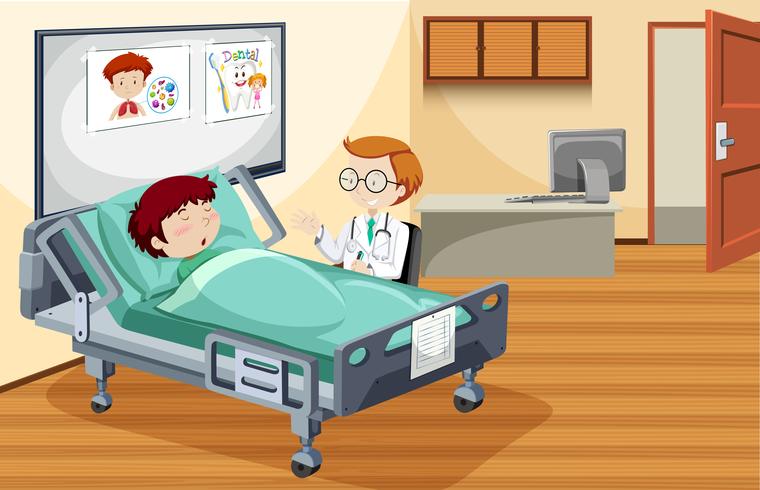 Boy sleeping in hospital vector