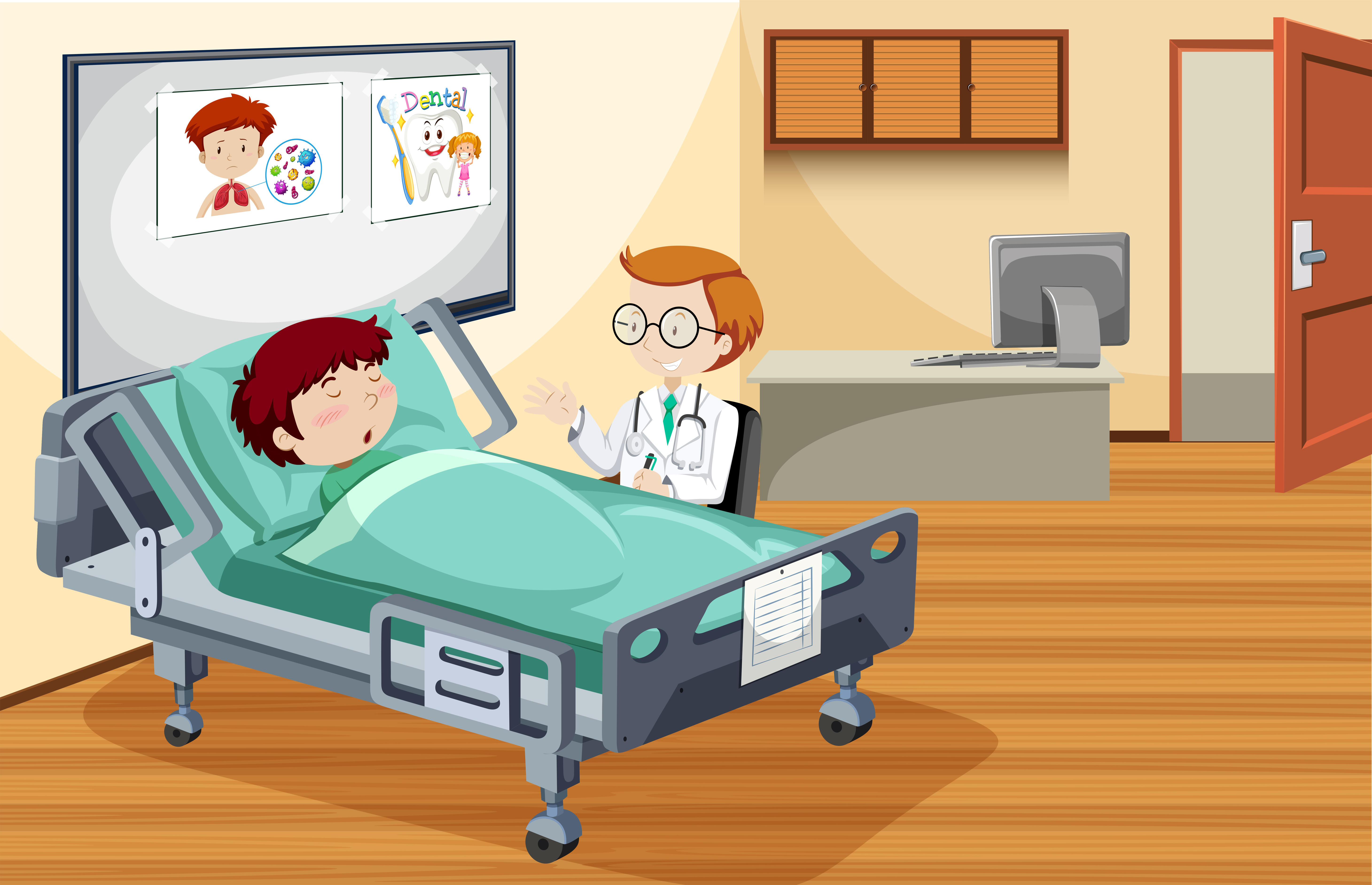 Boy sleeping in hospital 365408 Vector Art at Vecteezy