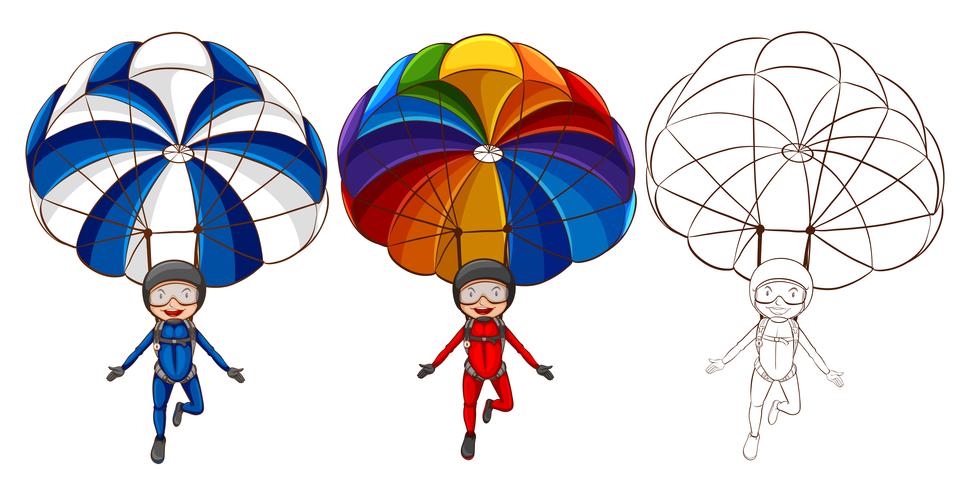 Three drawing styles of man parachute vector