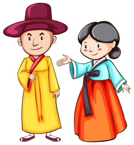 Simple drawing of two Asian people vector
