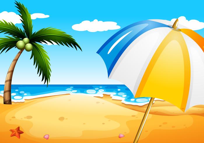 A beach with an umbrella vector