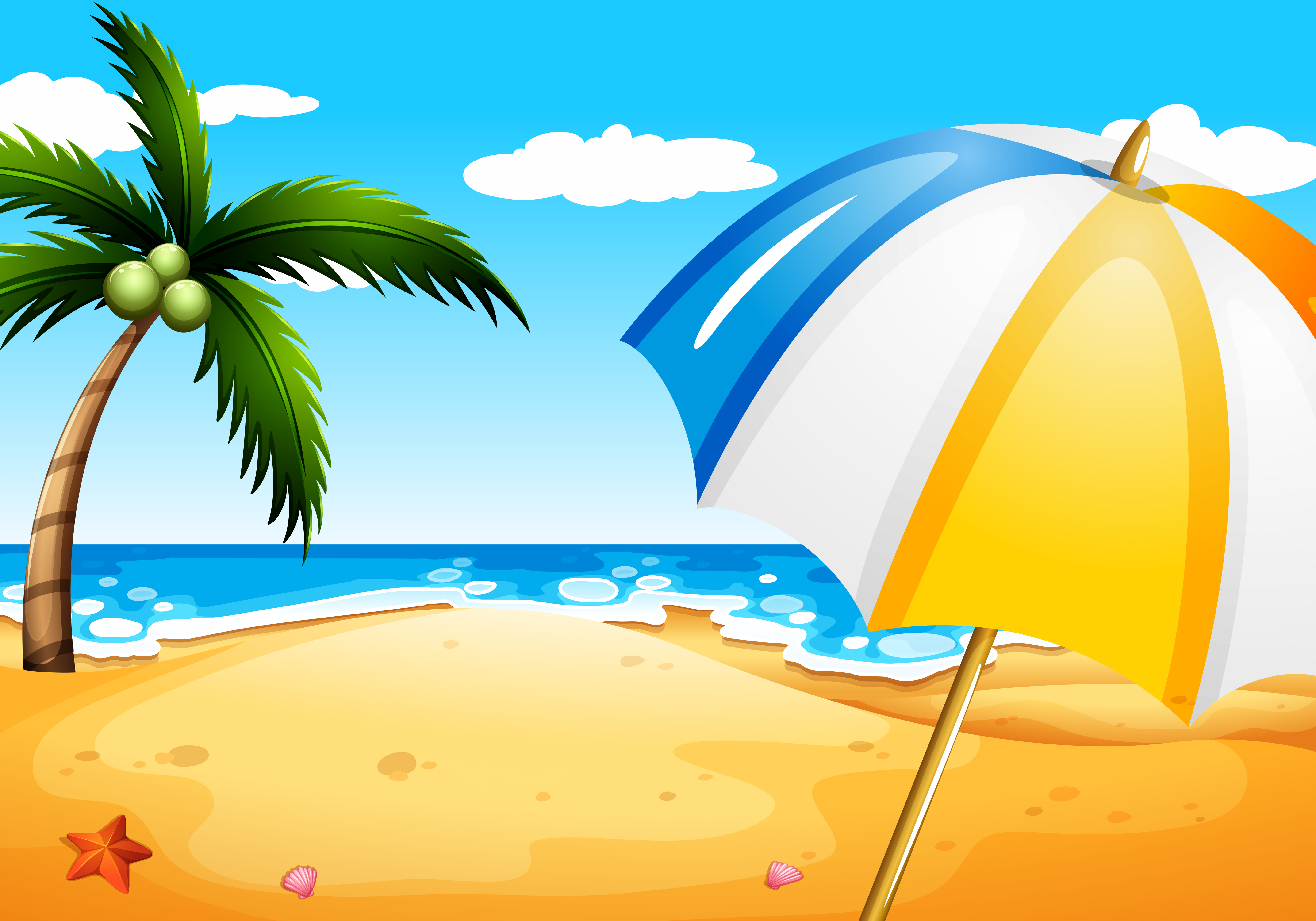 A beach with an umbrella 365474 Vector Art at Vecteezy