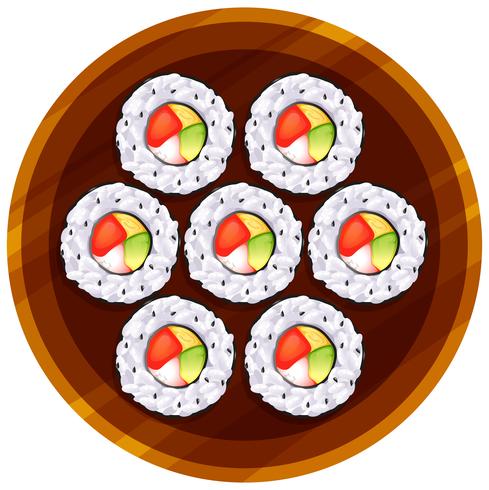 A topview of the sushi at the table vector