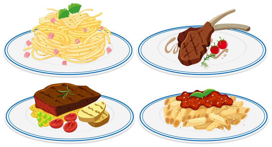 Diferente comida en el plato vector