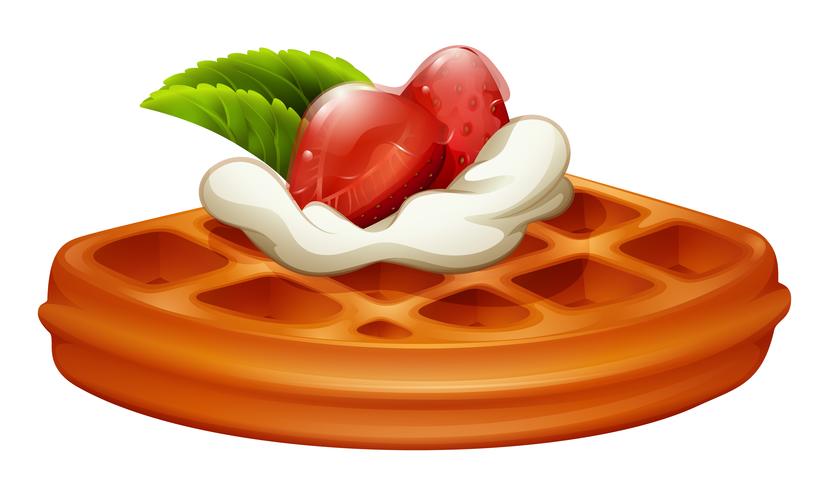 Waffle with strawberry and cream vector