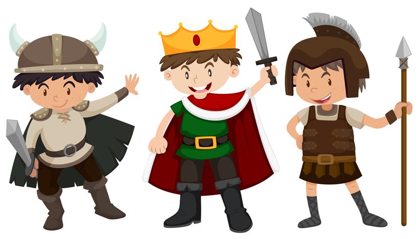 Boys in soldier and prince outfit vector