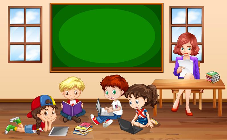 Children doing groupwork in classroom vector