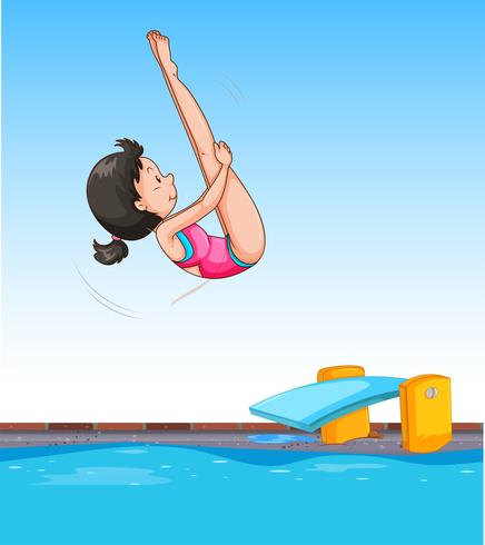 Girl diving into pool vector