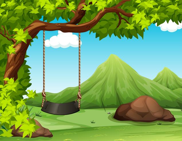 Nature scene with swing on the tree vector