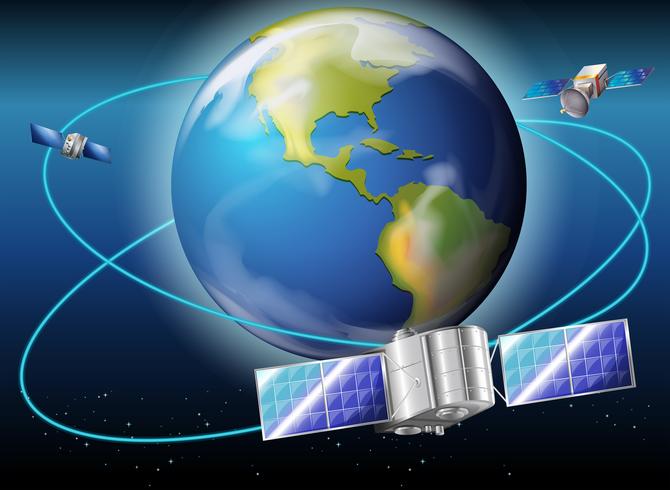 Satélites que rodean el planeta tierra. vector