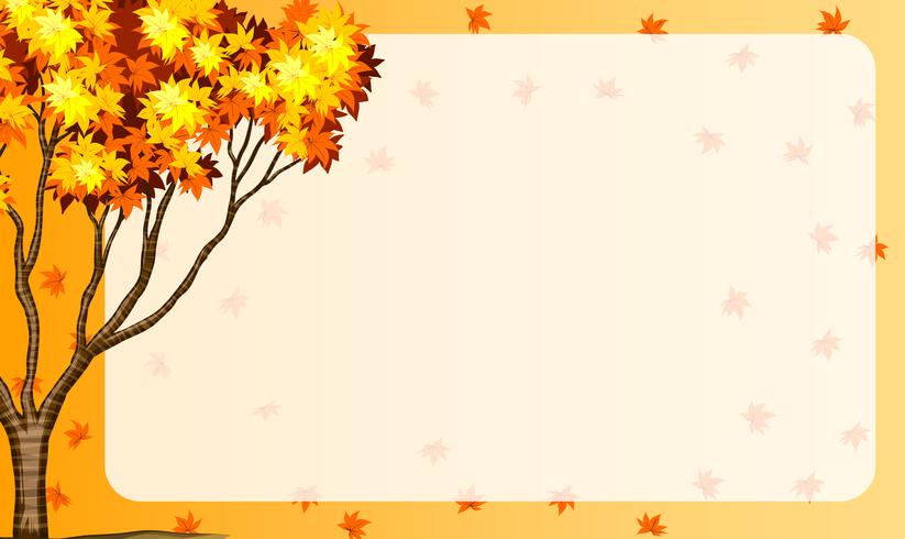 Escena de otoño con hojas de naranjo y árbol vector