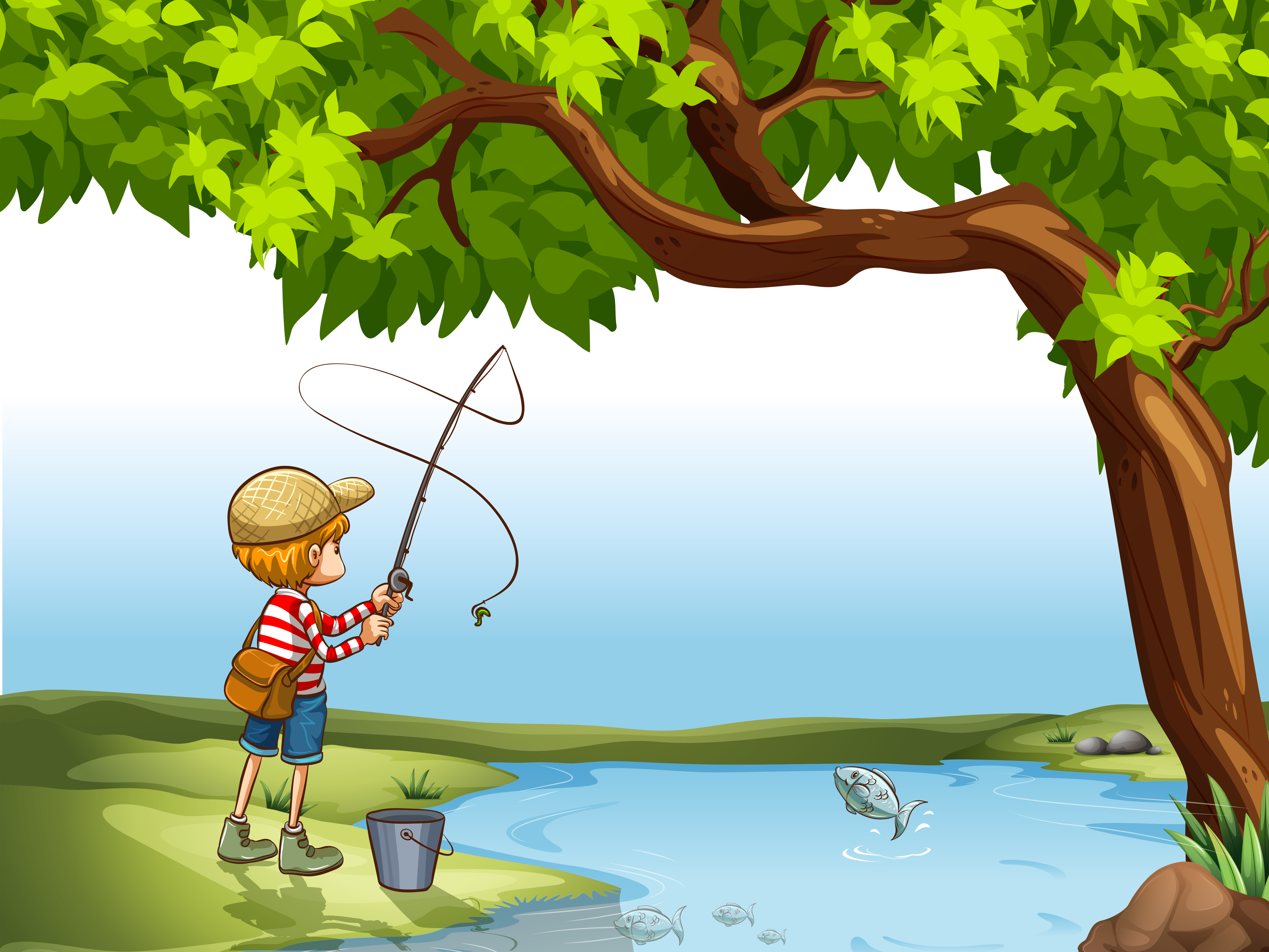 Download Boy fishing at the river - Download Free Vectors, Clipart Graphics & Vector Art