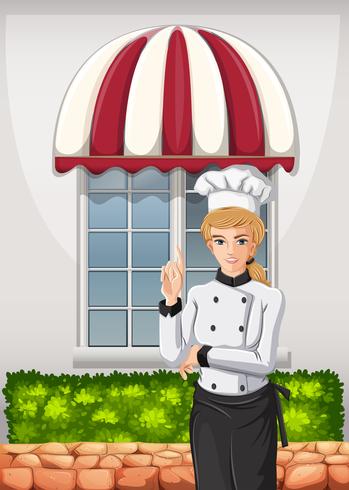 A chef in front of the restaurant vector