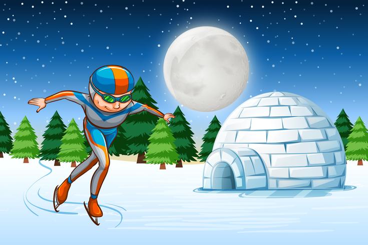 Un hombre patinaje sobre hielo invierno backgrounf vector