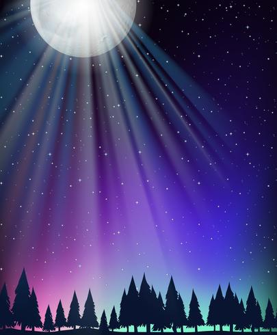 Escena de la naturaleza con la luna y las estrellas. vector