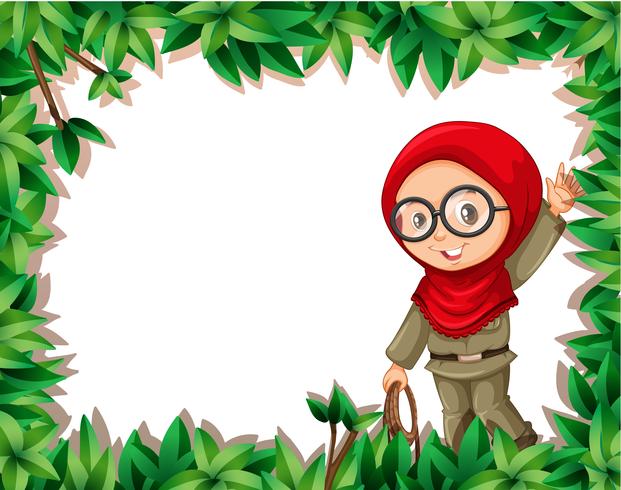 A muslim girl scout on nature frame vector