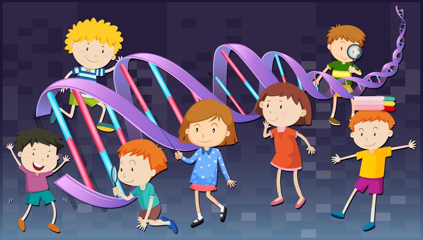 Niños con diagrama de ADN vector