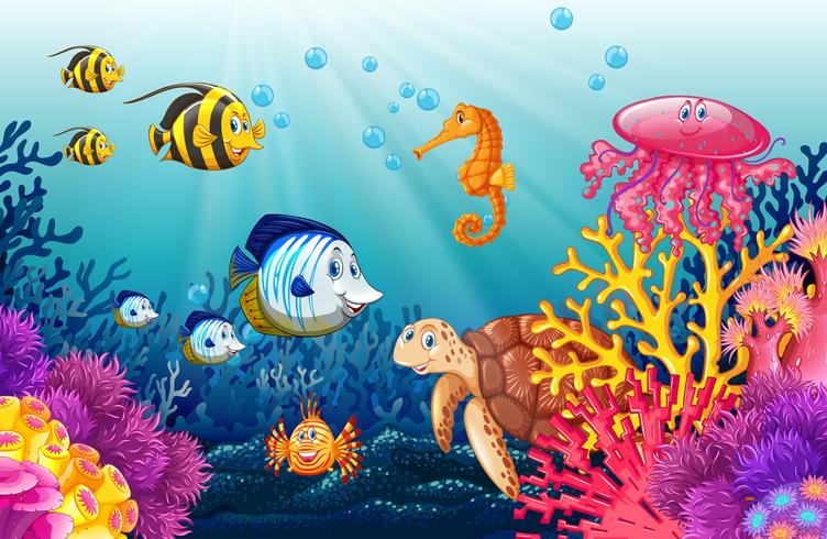 Scene with lives underwater vector