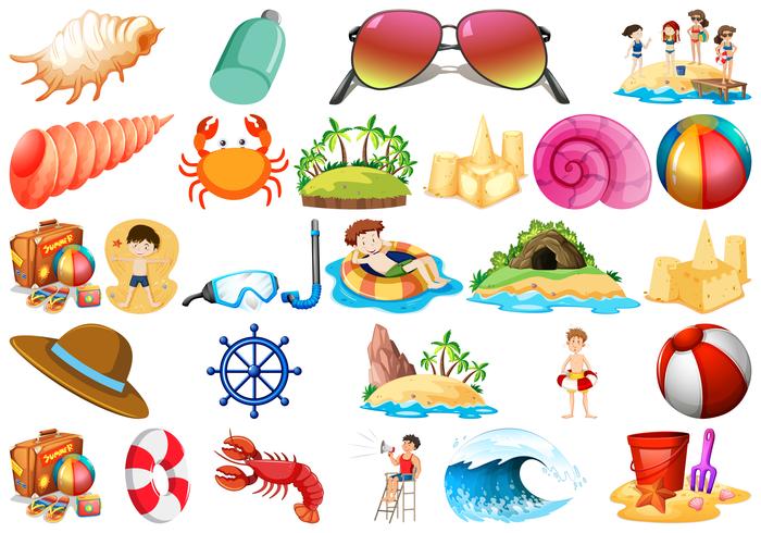 Set of beach elements vector