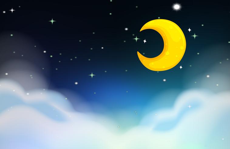 Night scene with moon and stars vector