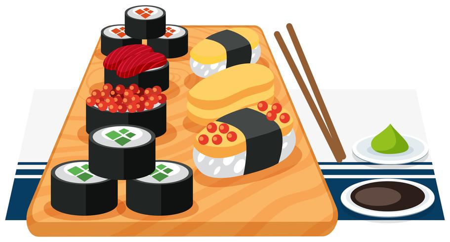 Un set de sushi en un plato. vector